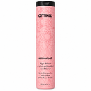 A pink cylindrical bottle of Amika Mirrorball High Shine + Protect Antioxidant Conditioner with a black cap, shown against a plain white background.