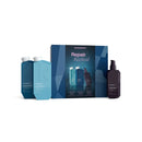 Kevin Murphy Repair Revival haircare set featuring a blue and dark blue box with two bottles and a spray bottle in front, on a white background.