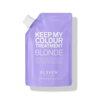 Purple pouch labeled 'Keep My Colour Treatment Blonde' by Eleven on a white background-Hair Care Canada