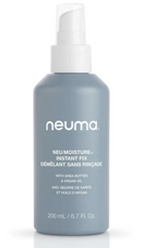 A 200 mL bottle of Neuma Neu Moisture Instant Fix hair moisturizer with a matte slate blue-gray body and a white pump dispenser, shown on a clean white background.