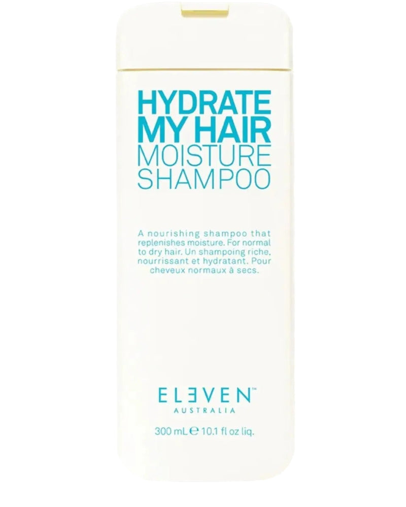Shampoo bottle labeled 'Hydrate My Hair Moisture Shampoo' by Eleven Australia on a white background - hair Care Canada