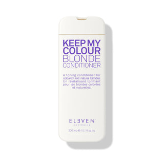 Conditioner bottle labeled 'Keep My Colour Blonde' by Eleven on a white background-Hair Care Canada