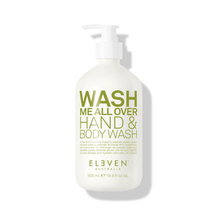 Hand and body wash bottle labeled 'Wash Me All Over' with 'Eleven' branding on a white background-Hair Care Canada