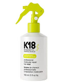Hair Care Canada K18 Professional Molecular Repair Hair Mist in a white bottle with a bright lime green spray nozzle.