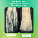 Hair Care Canada comparison of bleached hair showing improved elasticity and reduced breakage with K18 PRO mist
