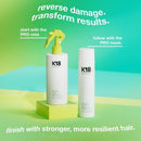 Hair Care Canada K18 professional molecular repair hair mist and mask bottles on a green and yellow studio background